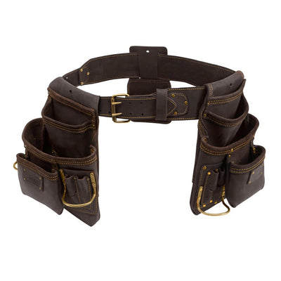 OX Tools Oil Tanned Leather Framing Rig with Padded Suspenders Leather Carpenter Tool Belt with Suspenders and Tool Pouches, Dual Hammer Holsters OX - P263609 - Carbour Tools