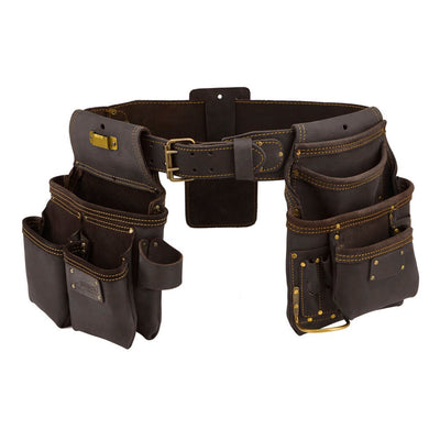 OX Tools Pro 4 Piece Carpenter Tool Belt and Tool Rig Set - Leather Tool Belt Construction Rig - Carpenter Tool Rig with Hammer Holder and Tape Measure Pocket - Adjustable Leather Belt - OX - P263604 - Carbour Tools
