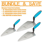 3 PC Masonry Trowels Bundle: 10, 11, and 12 Inch Philadelphia Pattern Forged Steel Brick Trowels - Carbour Tools