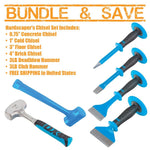 6 PC Demolition Chisel Set - Hardscaper Bundle: 3/4, 1, 3 and 4 Inch Chisels w/ 3 LB Deadblow and Club Hammers - Carbour Tools