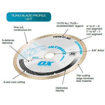 Diamond Tile Saw Blade - Continuous Rim - Cuts All Tiles - UCT - Ox Tools Ultimate Series - Carbour Tools