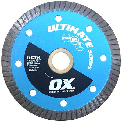 Diamond Tile Saw Blade - Fine Turbo Rim - Cuts Porcelain Tiles - UCTR - Ox Tools Ultimate Series - Carbour Tools