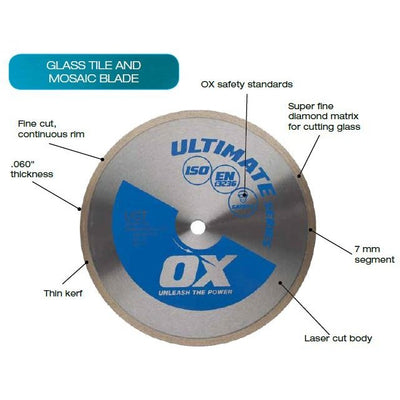 Diamond Tile Saw Blade- Super-Fine Turbo Rim For Glass & Mosaic Tiles- UGT- Ox Tools Ultimate Series - Carbour Tools