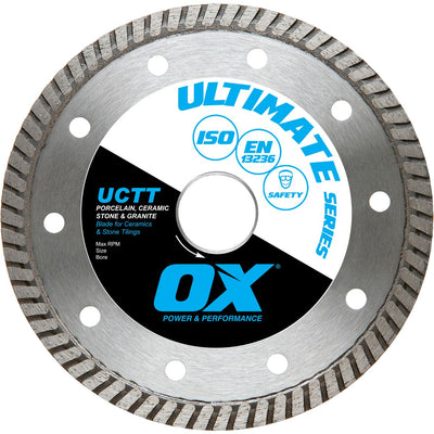 Diamond Tile Saw Blade - Thin Turbo Rim - Cuts Porcelain Tiles - UCTT - Ox Tools Ultimate Series - Carbour Tools