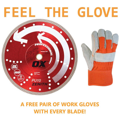 FREE Pair of Gloves with Every 9 Inch or Larger PU10 Zenith Universal Diamond Saw Blade - Carbour Tools