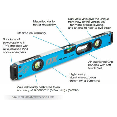 Heavy Duty Level - 24 to 96 Inch - Ox Tools - Carbour Tools